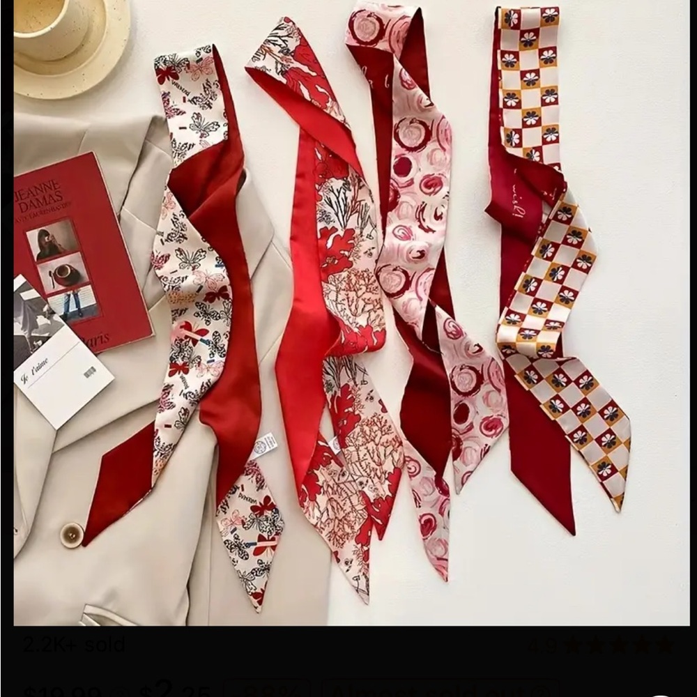 Elegant Silk Scarf Set in Red and Gold - Picture 3 of 8